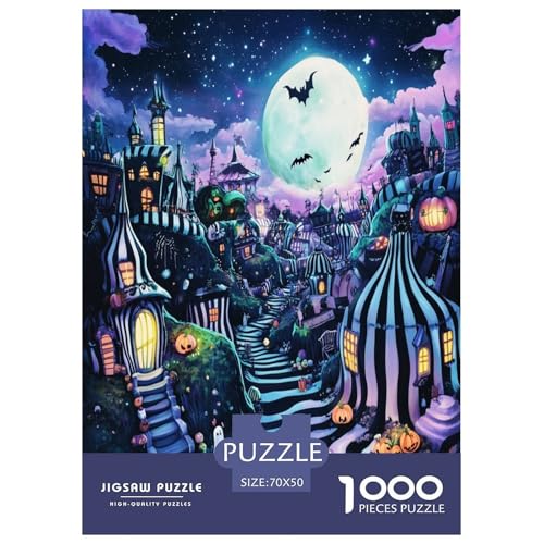 Halloween Dorf Puzzles 1000 Teile Schwer Puzzle Spielzeug Pädagogisches Spiel Impossible Herausforderung Spielzeug Für Erwachsene Kinder 70x50cm/1000pcs von XFKLYNVCJ