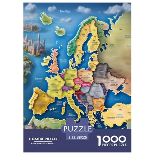 Karte von Europa Puzzle 1000-teilige Schwer Puzzle Spielzeug Pädagogisches Spiel Impossible Herausforderungsspielzeug Für Erwachsene Kinder 38x26cm/1000pcs von XFKLYNVCJ