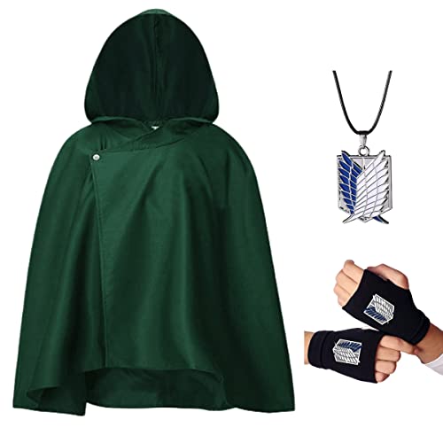 XFKUALV Anime Shingeki-no-Kyojin Cape Attack-on-Titan Cosplay Kostüm Grün (mit Handschuhen Halskette) (S) von XFKUALV