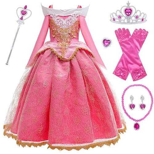 Mädchen Verkleidung, Aurora-Kleid, Prinzessinnen-Kleid, Kostüm, Dornröschen, mit Zubehör, Tüll, Maxi Geburtstag, Party, Halloween, Weihnachten, Karneval, Cosplay, Abendkleid, 100 cm von XFOZDM