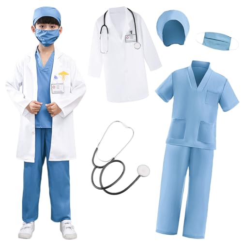 XFOZDM Arzt Kostüm Kinder Doktor Kostüm Kinder mit Arztkittel Kinder Schrubb und Arzt Zubehör Krankenschwester Kostüm Halloween Faschingskostüme Geschenke für Jungen Mädchen Blau 140 XFOZDM Arzt Kostüm Kinder Doktor Kostüm Kinder mit Arztkittel Kinder Schrubb und Arzt Zubehör Krankenschwester Kostüm Halloween Faschingskostüme Geschenke für Jungen Mädchen Blau 140 von XFOZDM