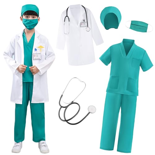 XFOZDM Arzt Kostüm Kinder Doktor Kostüm Kinder mit Arztkittel Kinder Schrubb und Arzt Zubehör Krankenschwester Kostüm Halloween Faschingskostüme Geschenke für Jungen Mädchen Grün 140 XFOZDM Arzt Kostüm Kinder Doktor Kostüm Kinder mit Arztkittel Kinder Schrubb und Arzt Zubehör Krankenschwester Kostüm Halloween Faschingskostüme Geschenke für Jungen Mädchen Grün 140 von XFOZDM