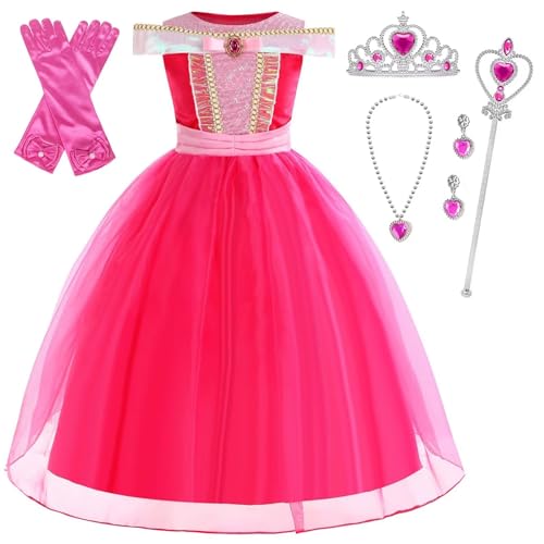 XFOZDM Dornröschen Kostüm Kinder Prinzessin Aurora kostüm Mädchen Aurora Verkleidung mit Zubehör für Karneval, Weihnachten, Halloween, Geburtstag Party, Cosplay Rose Kleid 01 120 XFOZDM Dornröschen Kostüm Kinder Prinzessin Aurora kostüm Mädchen Aurora Verkleidung mit Zubehör für Karneval, Weihnachten, Halloween, Geburtstag Party, Cosplay Rose Kleid 01 120 von XFOZDM