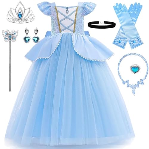XFOZDM Kostüm Prinzessin Cinderella Mädchen Kleid Cinderella Kostüm Blau Kinder mit Krone Prinzessin Halskette Set für Halloween Karneval Party Geburtstag Weihnachten Cosplay Kleid, S01-110 cm XFOZDM Kostüm Prinzessin Cinderella Mädchen Kleid Cinderella Kostüm Blau Kinder mit Krone Prinzessin Halskette Set für Halloween Karneval Party Geburtstag Weihnachten Cosplay Kleid, S01-110 cm von XFOZDM