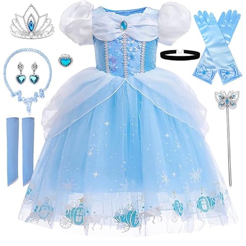 XFOZDM Kostüm Prinzessin Cinderella Mädchen Kleid Cinderella Kostüm Blau Kinder mit Krone Prinzessin Halskette Set für Halloween Karneval Party Geburtstag Weihnachten Cosplay Kleid, S02-120 cm XFOZDM Kostüm Prinzessin Cinderella Mädchen Kleid Cinderella Kostüm Blau Kinder mit Krone Prinzessin Halskette Set für Halloween Karneval Party Geburtstag Weihnachten Cosplay Kleid, S02-120 cm von XFOZDM