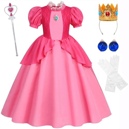 XFOZDM Peach Kostüm Kinder Prinzessin Peach Kleid Mädchen Peach Verkleidung mit Krone Zubehör für Faschingskostüme Halloween Weihnachten Geburtstag Party Cosplay, Rosa 01 100 XFOZDM Peach Kostüm Kinder Prinzessin Peach Kleid Mädchen Peach Verkleidung mit Krone Zubehör für Faschingskostüme Halloween Weihnachten Geburtstag Party Cosplay, Rosa 01 100 von XFOZDM