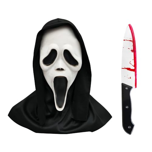 XFSRG 2 Stück Halloween Horror Maske und Fake Messer im Set Ghostface Zombie Messer Scream Maske Zubehör für Gruselige Kostüme(Set A) von XFSRG