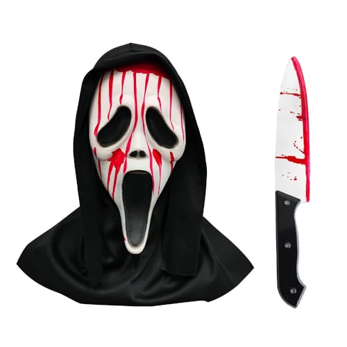 XFSRG 2 Stück Halloween Horror Maske und Fake Messer im Set Ghostface Zombie Messer Scream Maske Zubehör für Gruselige Kostüme(Set B) von XFSRG