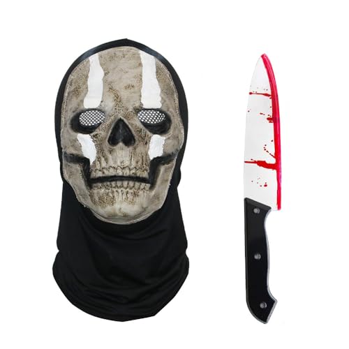 XFSRG 2 Stück Halloween Horror Maske und Fake Messer im Set Ghostface Zombie Messer Scream Maske Zubehör für Gruselige Kostüme(Set D) von XFSRG