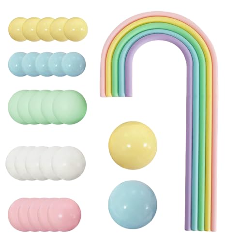 XFSRG Boho Regenbogen Kuchen Dekor Set – 28 Stück Tortendeko Zubehör mit Regenbogenbogen und Farbigen Kugeln für Geburtstags Baby und Feier Torten von XFSRG