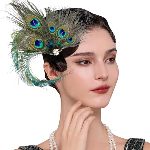 XFSRG Pfau Kopfschmuck Haarspange Damen mit Glitzer Strass und Federn für Karneval Fancy Dress Themenparty oder Kostüm Accessoire elegante Hochsteckfrisur XFSRG Pfau Kopfschmuck Haarspange Damen mit Glitzer Strass und Federn für Karneval Fancy Dress Themenparty oder Kostüm Accessoire elegante Hochsteckfrisur von XFSRG
