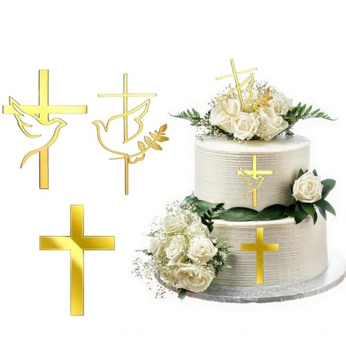 XFSRG Tortendeko Happy Birthday Geburtstag Deko Kreuz Motiv Kuchen Topper Taufe Kommunion Konfirmation Tortenaufleger Tortenstecker Feier Dekoration (3) von XFSRG