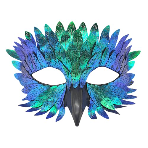 XFSRG Venezianische Maske Damen Herren Fasching Kostümzubehör Elegante Bunte Feder Maskenball Maske für Erwachsene (Grün) von XFSRG
