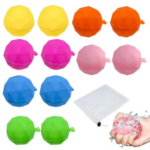 6/12 Stück wiederverwendbare Wasserballons, latexfreie Silikon-Wasserballons, schnell befüllbar, tragbarer Wasserball mit Netzbeutel, Sommer-Wasserballspielzeug für Kinder und Erwachsene, von XFTOPSE