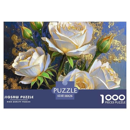 weiße Rose Puzzle 1000 Teile Premium Quality Erwachsene Kinder Plant Herausforderung Game Klassische Lernspiel 38x26cm/1000pcs von XGASVBKWA