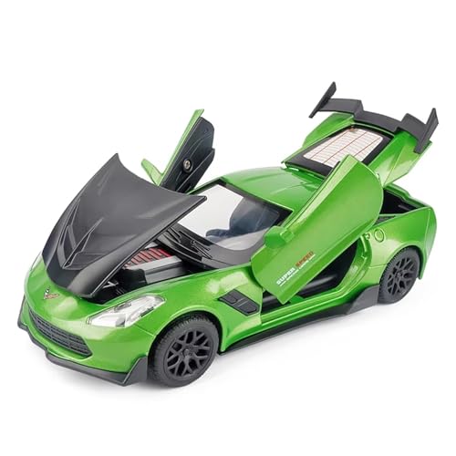 XGFFBAGB 1/32 Für Corvette ZR1 Sport Auto Modell Legierung Sound Und Licht Pull Back Spielzeug Geschenk(Green,with Box) von XGFFBAGB