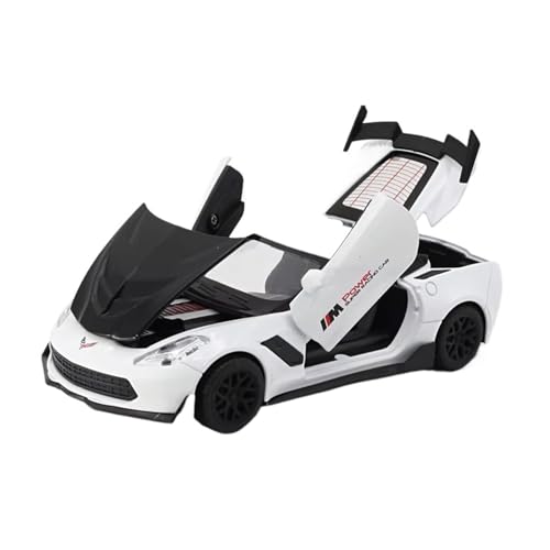 XGFFBAGB 1/32 Für Corvette ZR1 Sport Auto Modell Legierung Sound Und Licht Pull Back Spielzeug Geschenk(White,with Box) von XGFFBAGB