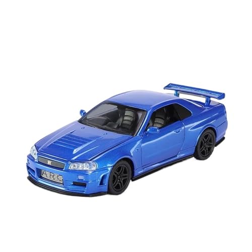XGFFBAGB 1/32 Für GTR R34 Legierung Sport Auto Modell Diecast Metall Racing Sound Licht Spielzeug Geschenk(Blu,No Box) von XGFFBAGB