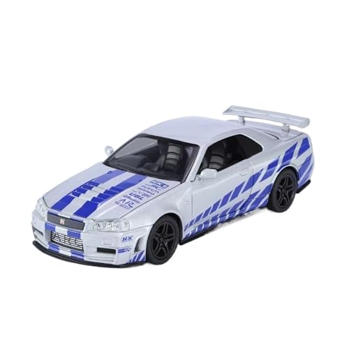 XGFFBAGB 1/32 Für GTR R34 Legierung Sport Auto Modell Diecast Metall Racing Sound Licht Spielzeug Geschenk(Silver,with Box) von XGFFBAGB