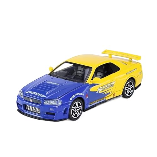 XGFFBAGB 1/32 Für GTR R34 Legierung Sport Auto Modell Diecast Metall Racing Sound Licht Spielzeug Geschenk(Yellow,No Box) von XGFFBAGB