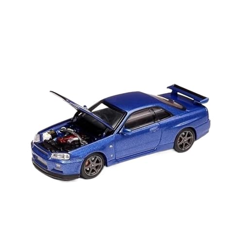 XGFFBAGB 1/64 Für GTR R34 V Spec II Offene Maske Diecast Modell Spielzeugkollektion (Blu,With box) von XGFFBAGB