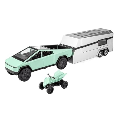 XGFFBAGB 1:24 Für Cybers Truck Pickup Trailer Legierung Diecast Metall Camper Van Touring Auto Modell Sound Licht Spielzeug Geschenk(Green,with Box) von XGFFBAGB
