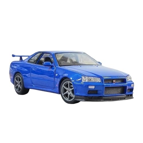XGFFBAGB 1:24 Für GTR R34 Legierung Druckguss & Spielzeug Fahrzeuge Auto Modell Spielzeug Geschenk(Blu,with Box) von XGFFBAGB