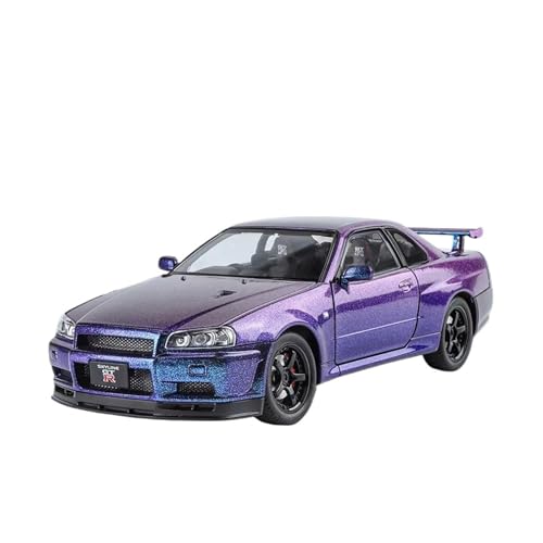 XGFFBAGB 1:24 Für GTR R34 Sportwagen Legierung Metall Druckguss Auto Modell Sound & Licht Display Dekorative Ornamente(Purple,No Box) von XGFFBAGB