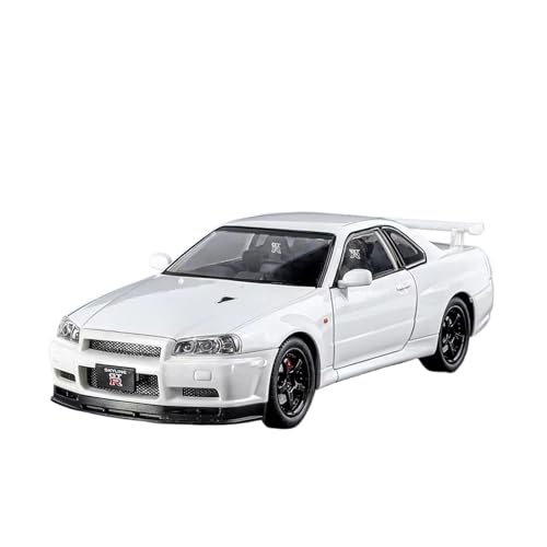 XGFFBAGB 1:24 Für GTR R34 Sportwagen Legierung Metall Druckguss Auto Modell Sound & Licht Display Dekorative Ornamente(White,with Box) von XGFFBAGB
