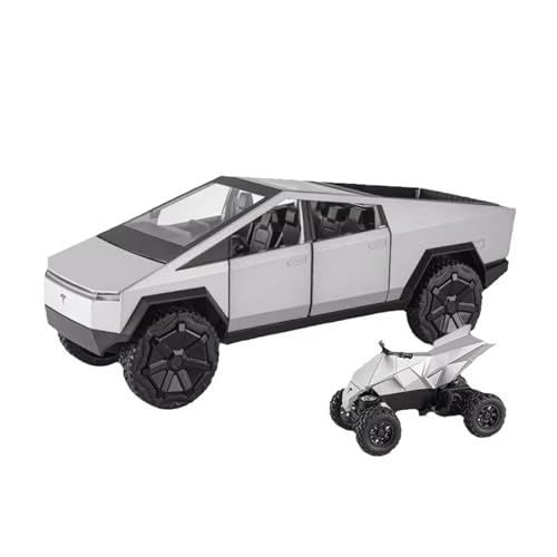 XGFFBAGB 1:24 Für Tesla Pickup Modell Legierung Auto Geländewagen Sound Und Licht Zurückziehen Spielzeug Auto Sammlung Dekoration Geschenk(Silver,with Box) von XGFFBAGB