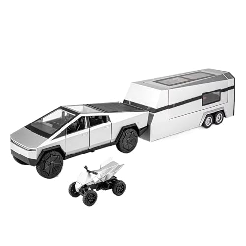 XGFFBAGB 1:32 Für Cyber ​​Toy Truck Modell Y Anhänger Auto Legierung Druckguss Metall Spielzeug Auto Modell Sound Und Licht Sammlung(Silver,No Box) von XGFFBAGB
