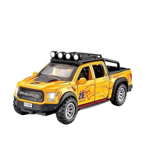 XGFFBAGB 1:32 Für F150 Legierung Pickup Auto Modell Druckguss Metall Spielzeug Geländewagen Auto Modell Sammlung Sound Und Licht Geschenk(Yellow,with Box) von XGFFBAGB