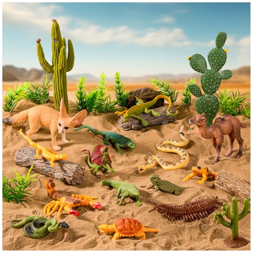 XGHSHW 32-teiliges Wüstenreptilienfiguren-Set, Wüstenprojekt-Diorama mit Kamel, Fuchs, Klapperschlange, Skorpion, Eidechse, Baum, Kaktus, Wüste, Dekoration für Kinder, Kuchendekoration, XGHSHW 32-teiliges Wüstenreptilienfiguren-Set, Wüstenprojekt-Diorama mit Kamel, Fuchs, Klapperschlange, Skorpion, Eidechse, Baum, Kaktus, Wüste, Dekoration für Kinder, Kuchendekoration, von XGHSHW