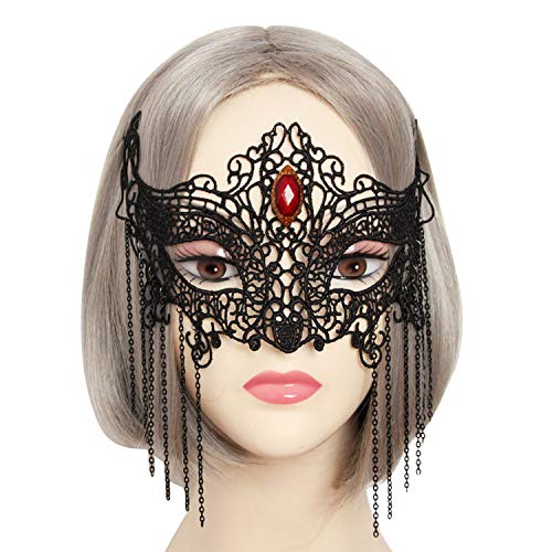 MasqueradeMaske Damen Mädchen Spitzemaske mit Blumen Cosplaymaske Spitze Quaste Fuchsmaske Maskenball Party Haardeko Retro Gotic Schleier Prinzessin Geheimnis Kostüm Halloween Fasching Karneval von XGOPTS