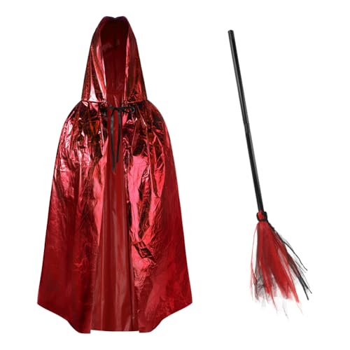 XGOPTS Kinder Halloween Kostüm Zauberer Kostüm für Kinder Witch Umhang mit Besen Halloween Hexe Zauberer Umhang für Karneval Fasching Cosplay Junge Mädchen von XGOPTS