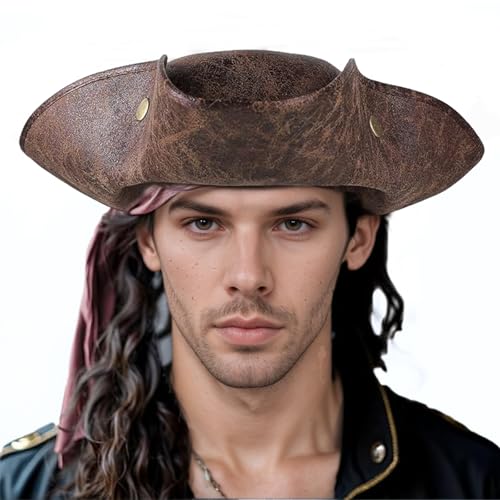 XGOPTS Piratenhut Piraten Dreispitz Hut HerrenLeder Piratenhut Damen Piratenkostüm Accessories für Piraten-Mottoparty, Cosplay, Karneval Erwachsene von XGOPTS