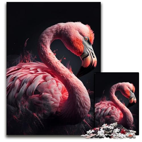 1000-teiliges Flamingo-Puzzle, lustiges Holzpuzzle für Erwachsene, Spiel für Erwachsene, Geschenk, interaktives Familienspiel, Gehirn-Herausforderung, Geschenk, 50x75cm von XHAXING