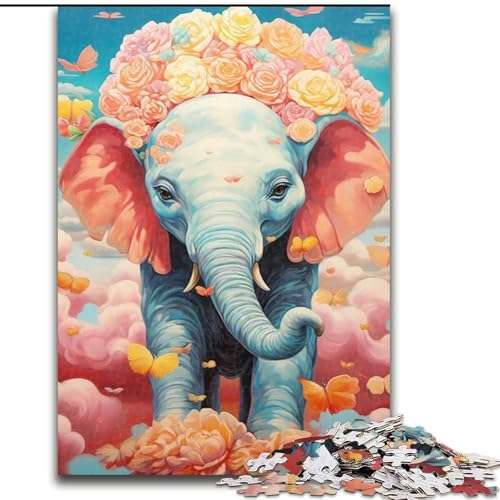 1000-teiliges Puzzle, Bunte Tiere, Elefanten-Puzzle aus Holz, Spielzeug, Geschenk, pädagogisches, intellektuelles, entspannendes Familienspiel, 1000 Teile(50x75cm) von XHAXING