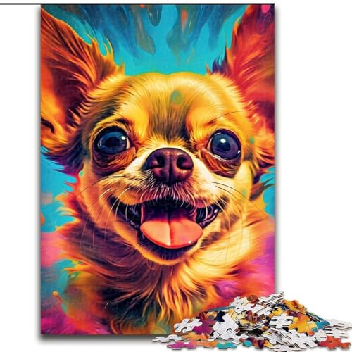 1000-teiliges Puzzle, Chihuahua-Hippie-Puzzle aus Pappe, Geburtstage, Weihnachten, Halloween, Thanksgiving, Ostern, 1000 Teile(26x38cm) von XHAXING