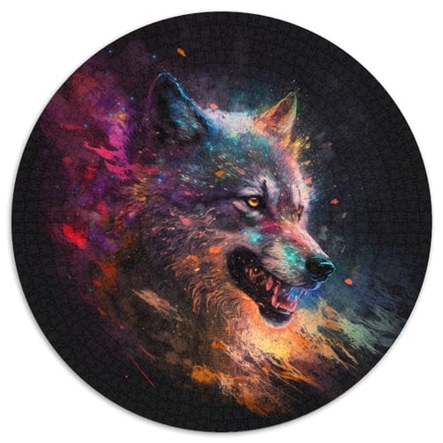 1000-teiliges Puzzle, Fantasie-Wolf, rund, Papierpuzzle, Spielzeug, Geschenk, pädagogisches, intellektuelles, entspannendes Familienspiel (Größe 67,5 x 67,5 cm) von XHAXING