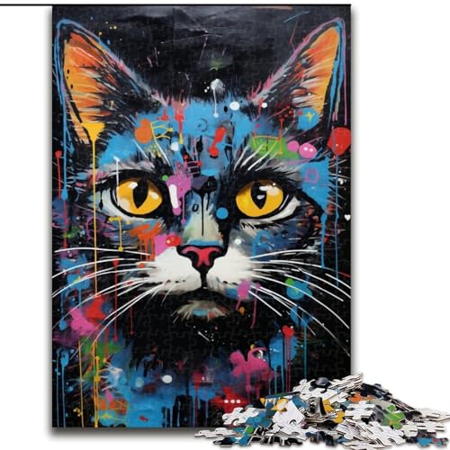 1000-teiliges Puzzle, Graffiti-Kunst, Katzen-Puzzle aus Holz, anspruchsvolles Denkspiel für Teenager, Familienspaß, DIY-Heimdekor-Geschenk, 1000 Stück(50x75cm) von XHAXING