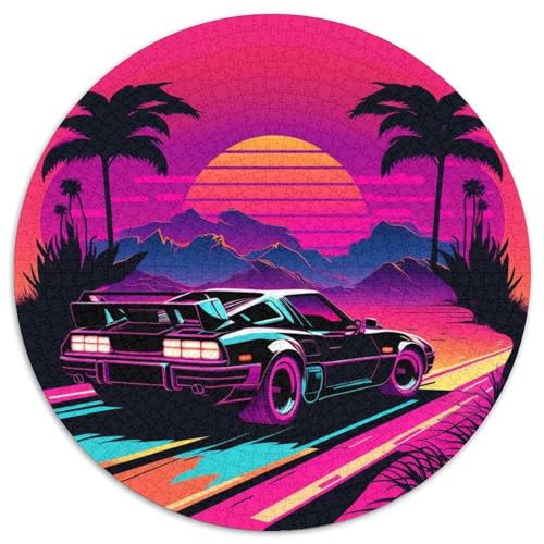 1000-teiliges Puzzle, Neon-Retro-Auto, rund, Papierpuzzle, Spielzeug, Geschenk, pädagogisch wertvoll, intellektuell, entspannend, lustiges Familienspiel (Größe 67,5 x 67,5 cm) von XHAXING