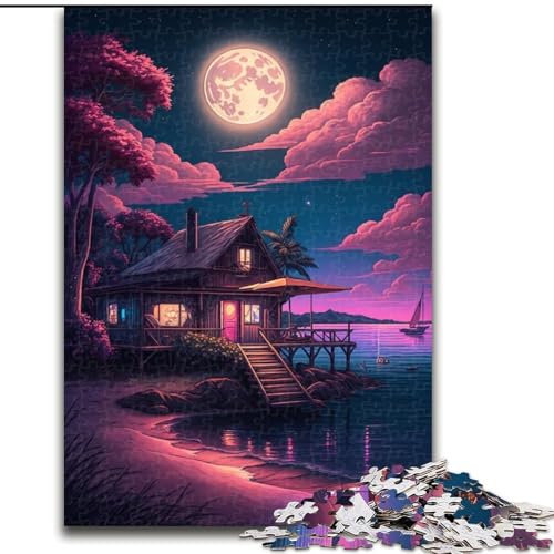 1000-teiliges Puzzle, Neon-Strandhaus-Puzzle aus Holz, Geburtstage, Weihnachten, Halloween, Erntedankfest, Ostern, 1000 Stück(50x75cm) von XHAXING