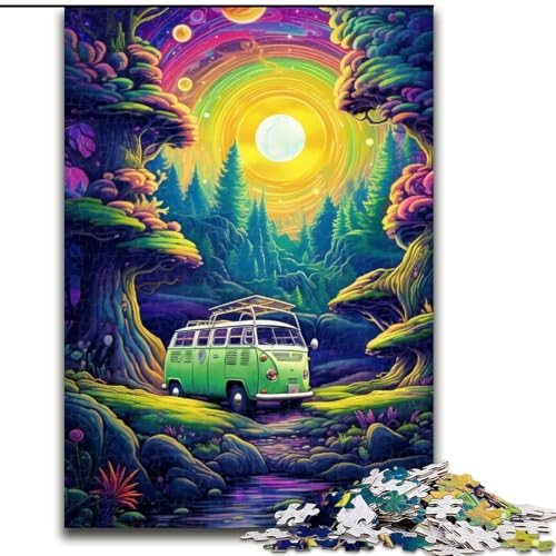 1000-teiliges Puzzle, Neonauto in der Natur, Puzzle aus Holz, Spielzeug, Geschenk, pädagogisches, intellektuelles, entspannendes Familienspiel, 1000 Teile(50x75cm) von XHAXING