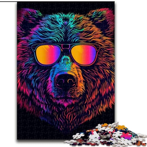 1000-teiliges Puzzle, Neonbär mit Sonnenbrille, Puzzle aus Holz, Spielzeug, Geschenk, pädagogisches, intellektuelles, entspannendes Familienspiel, 1000 Teile(50x75cm) von XHAXING