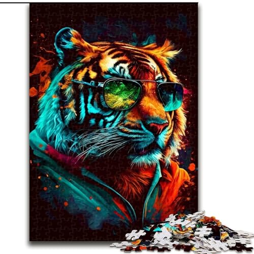 1000-teiliges Puzzle, Tiger mit Brille, Puzzle aus Pappe, Spielzeug, Geschenk, pädagogisches, intellektuelles, entspannendes Familienspiel, 1000 Teile(26x38cm) von XHAXING