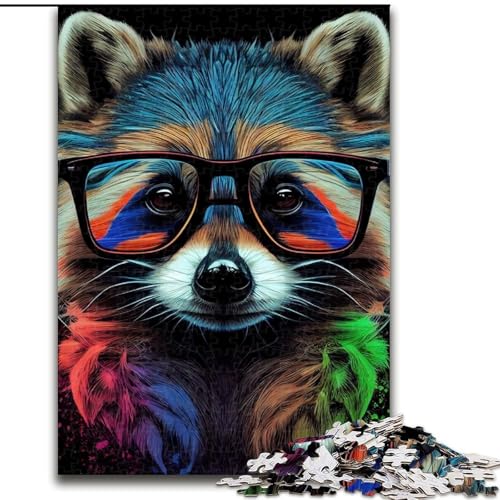 1000-teiliges Puzzle, Waschbär, Pop-Art-Tierpuzzle aus Holz, mit interaktivem Familienspiel, Kinder ab 14 Jahren, 1000 Teile(50x75cm) von XHAXING