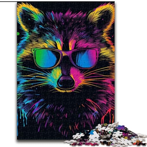 1000-teiliges Puzzle, Waschbär mit Kopfhörern, Puzzle aus Pappe, Spielzeug, Geschenk, pädagogisches, intellektuelles, entspannendes Familienspiel, 1000 Teile(26x38cm) von XHAXING