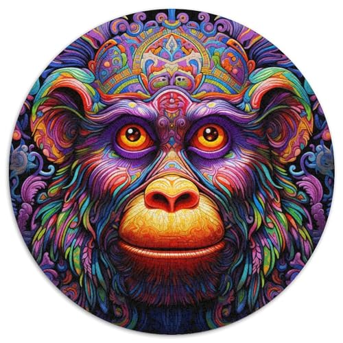 1000-teiliges Puzzle, bunter AFFE, runde Papppuzzles, Denkspiel, interaktives Familienspiel, geeignet für Kinder ab 14 Jahren (67,5 x 67,5 cm) von XHAXING