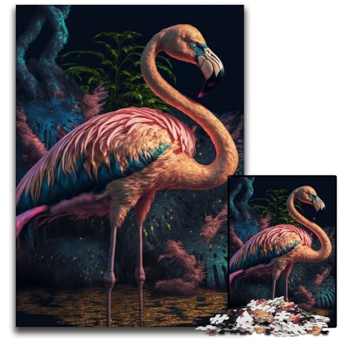 1000-teiliges Puzzle, bunter Flamingo, Holzpuzzle für Erwachsene, Spiel für Erwachsene, Geschenk, interaktives Familienspiel, Gehirn-Herausforderung, Geschenk, 50x75cm von XHAXING